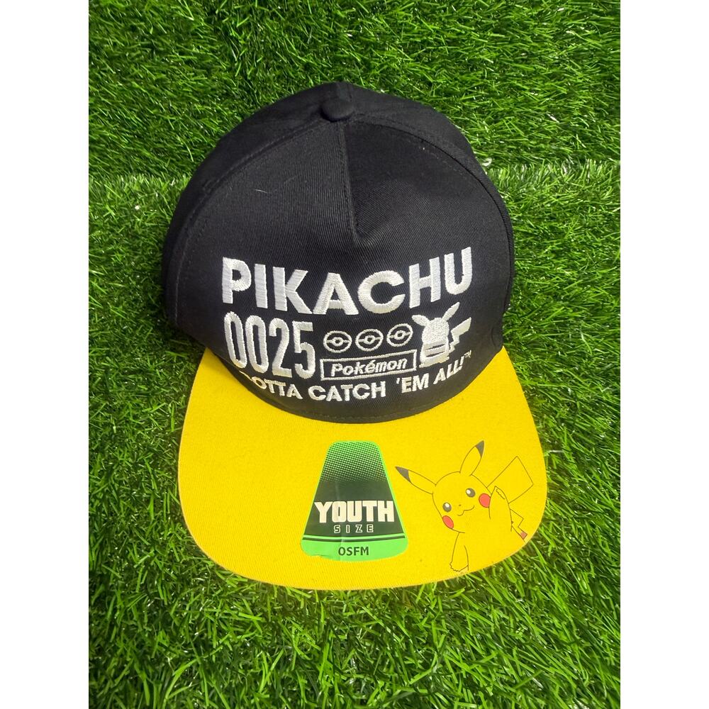 Pokemon Pikachu 0025 Youth Snapback Hat Cap Black Yellow OSFM Pre-Owned